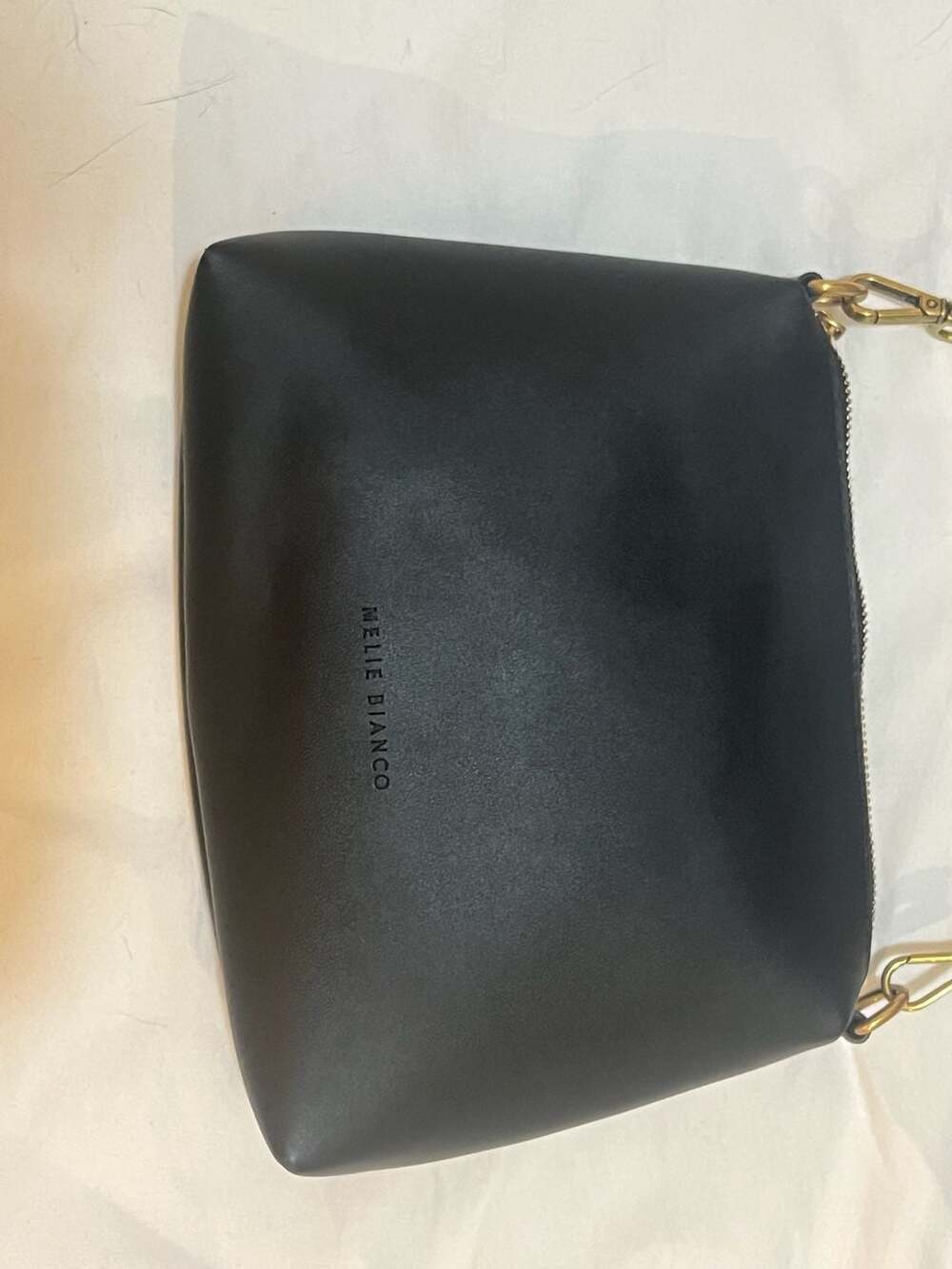 Melie Bianco Black Vegan Leather Crossbody Bag with Webbing Strap